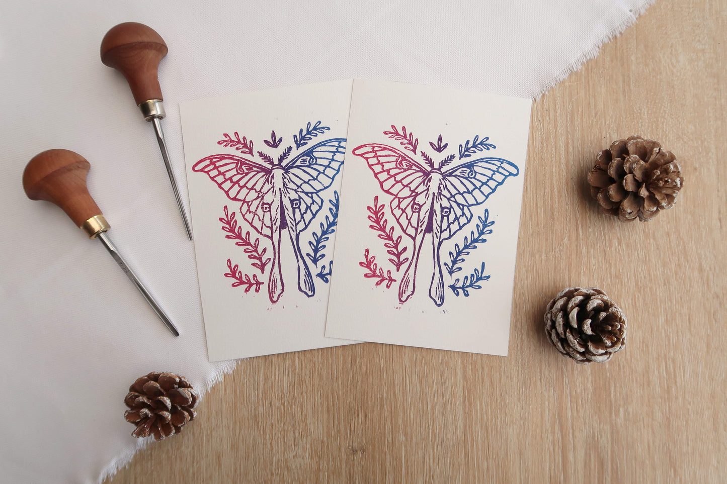 Tiny Moth - Sunrise or Sunset Linocut print