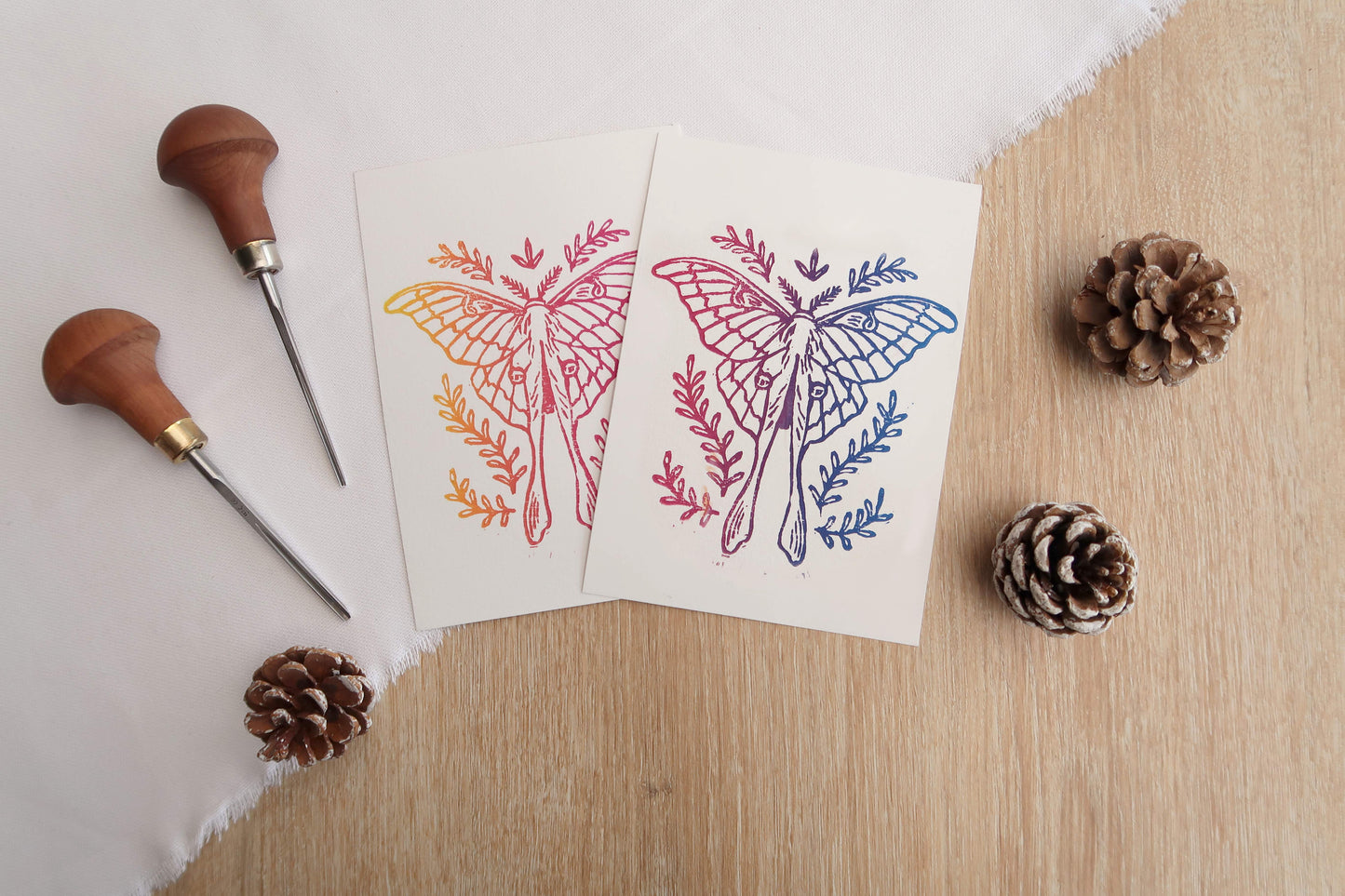 Tiny Moth - Sunrise or Sunset Linocut print
