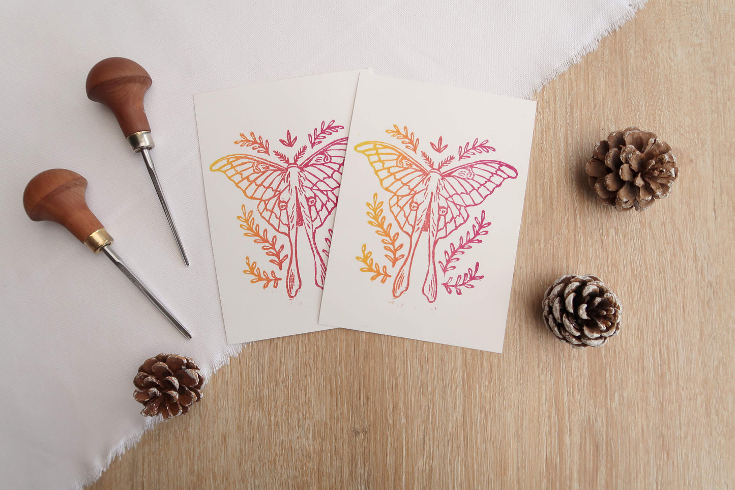 Tiny Moth - Sunrise or Sunset Linocut print