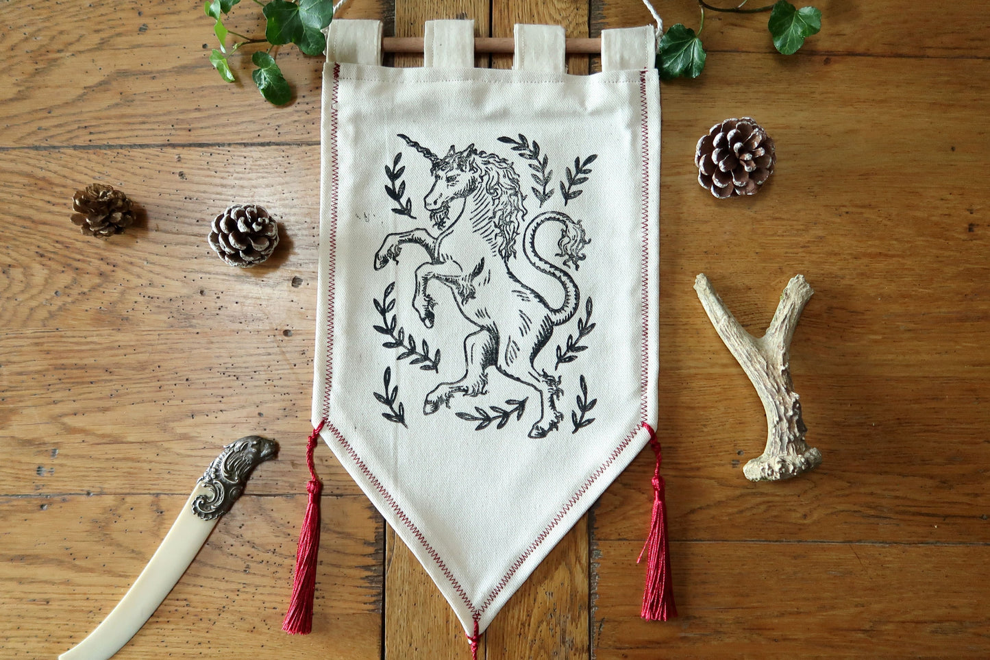 Medieval unicorn - Linocut Banner - Limited edition