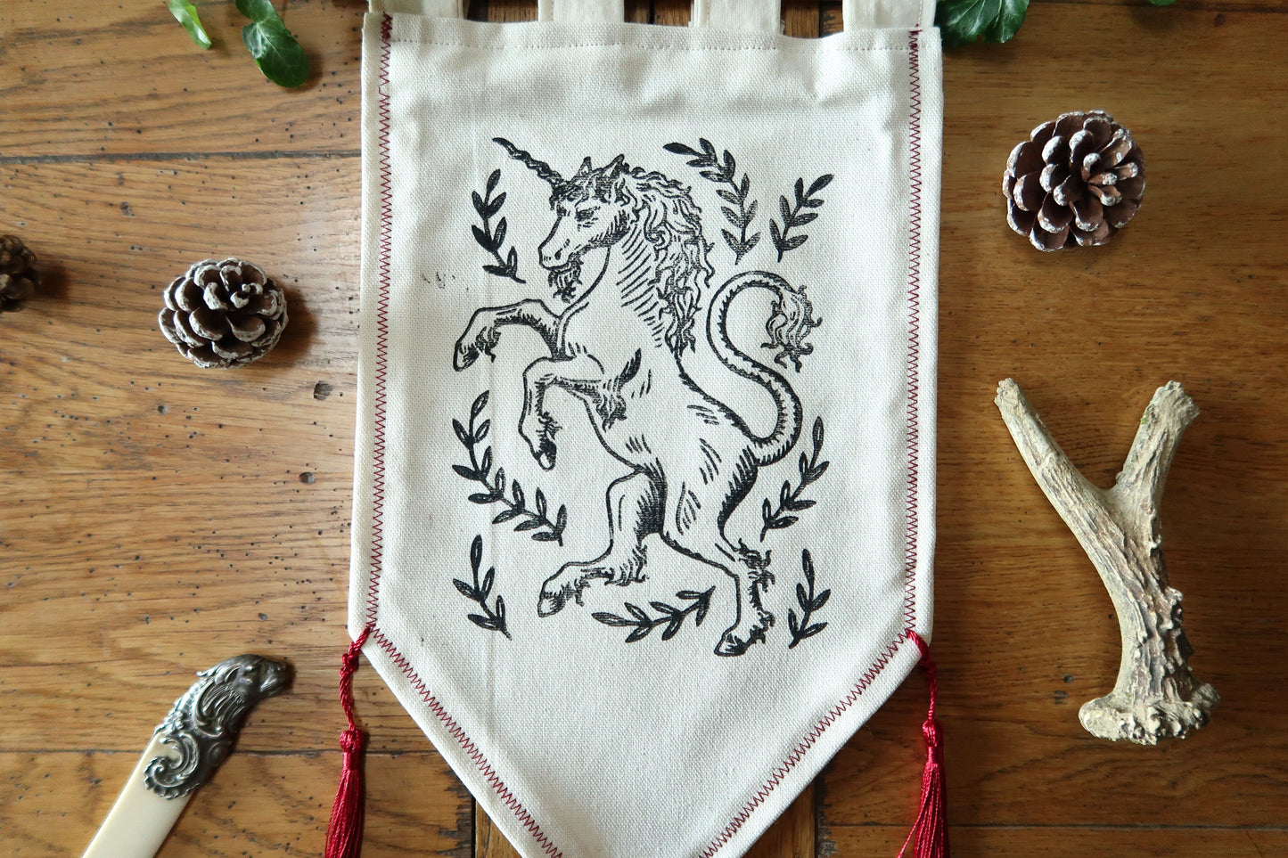 Medieval unicorn - Linocut Banner - Limited edition