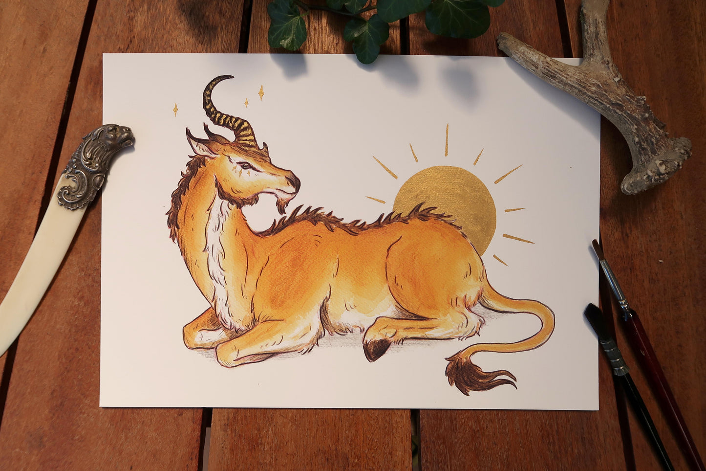 Desert unicorn - Print A5 or A4 with hand-embellished golden details