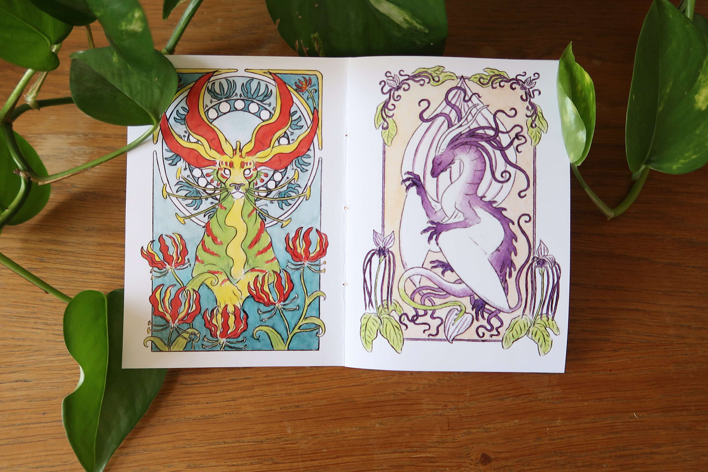 Illustrated Zine - Flower creatures in art nouveau style - A6 size