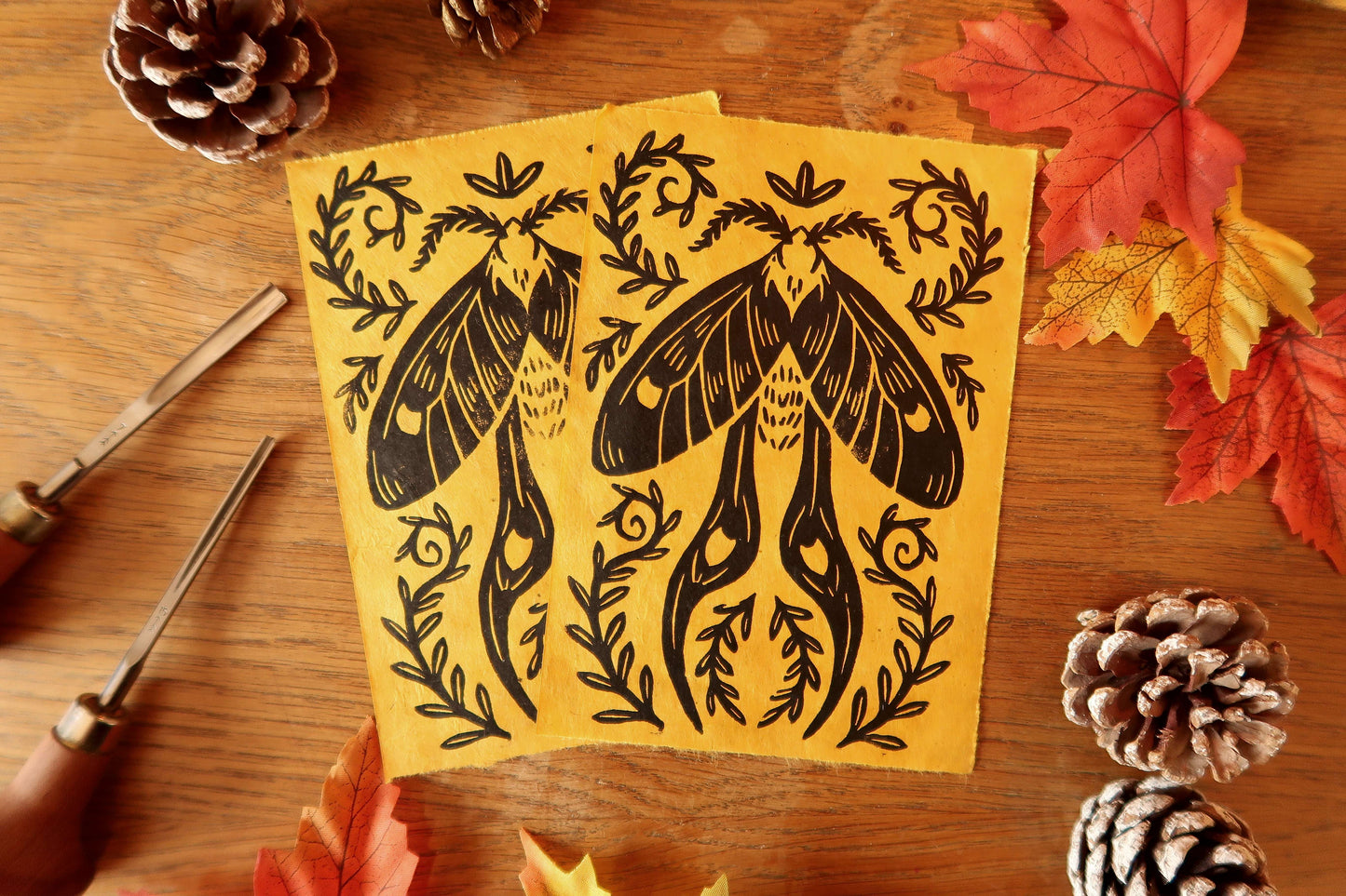 Tiny Moth - Linocut print on Sun paper