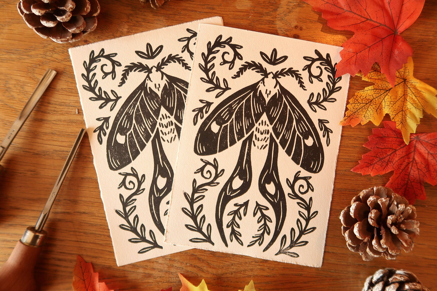 Tiny Moth - Linocut print