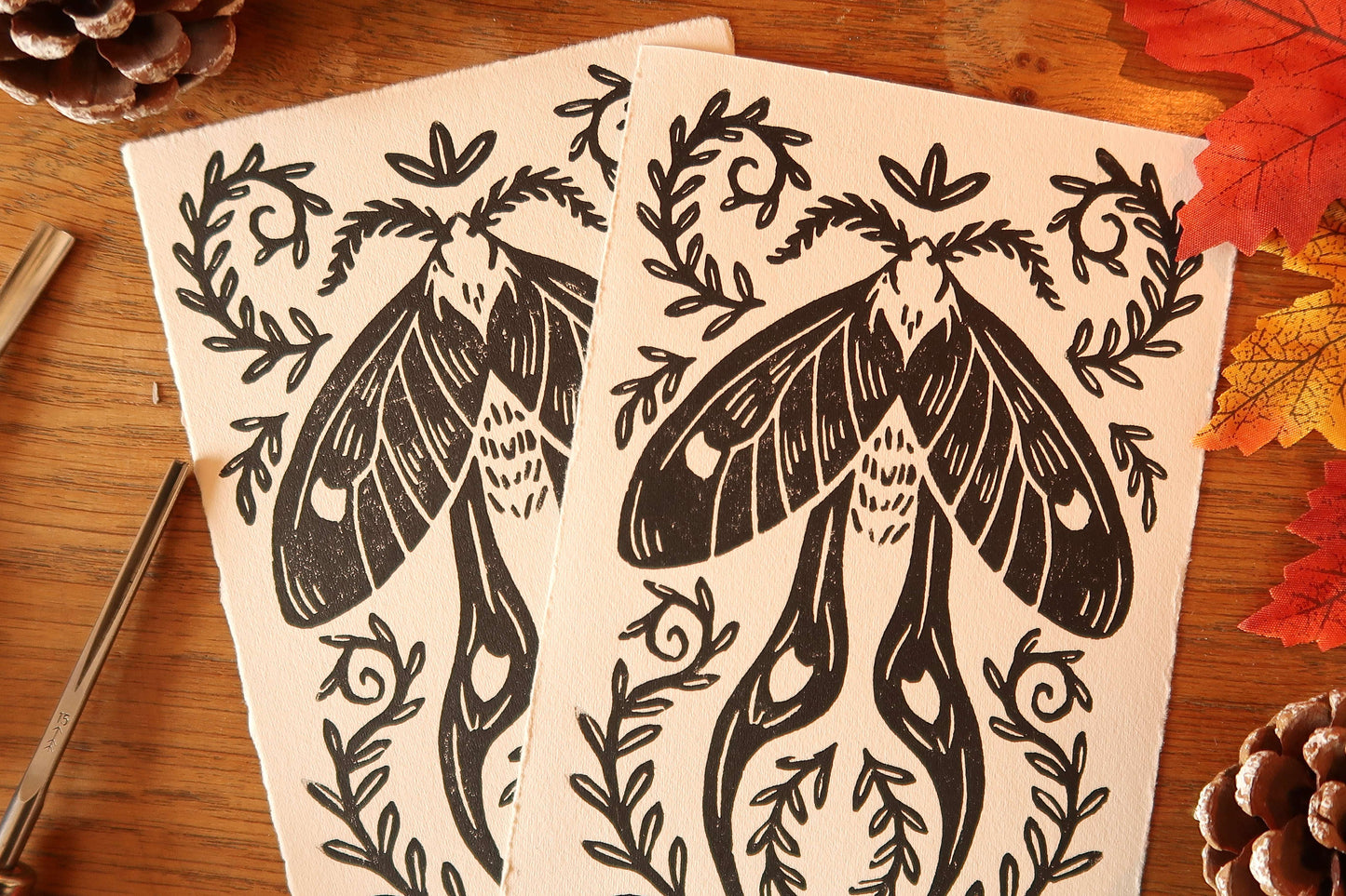 Tiny Moth - Linocut print