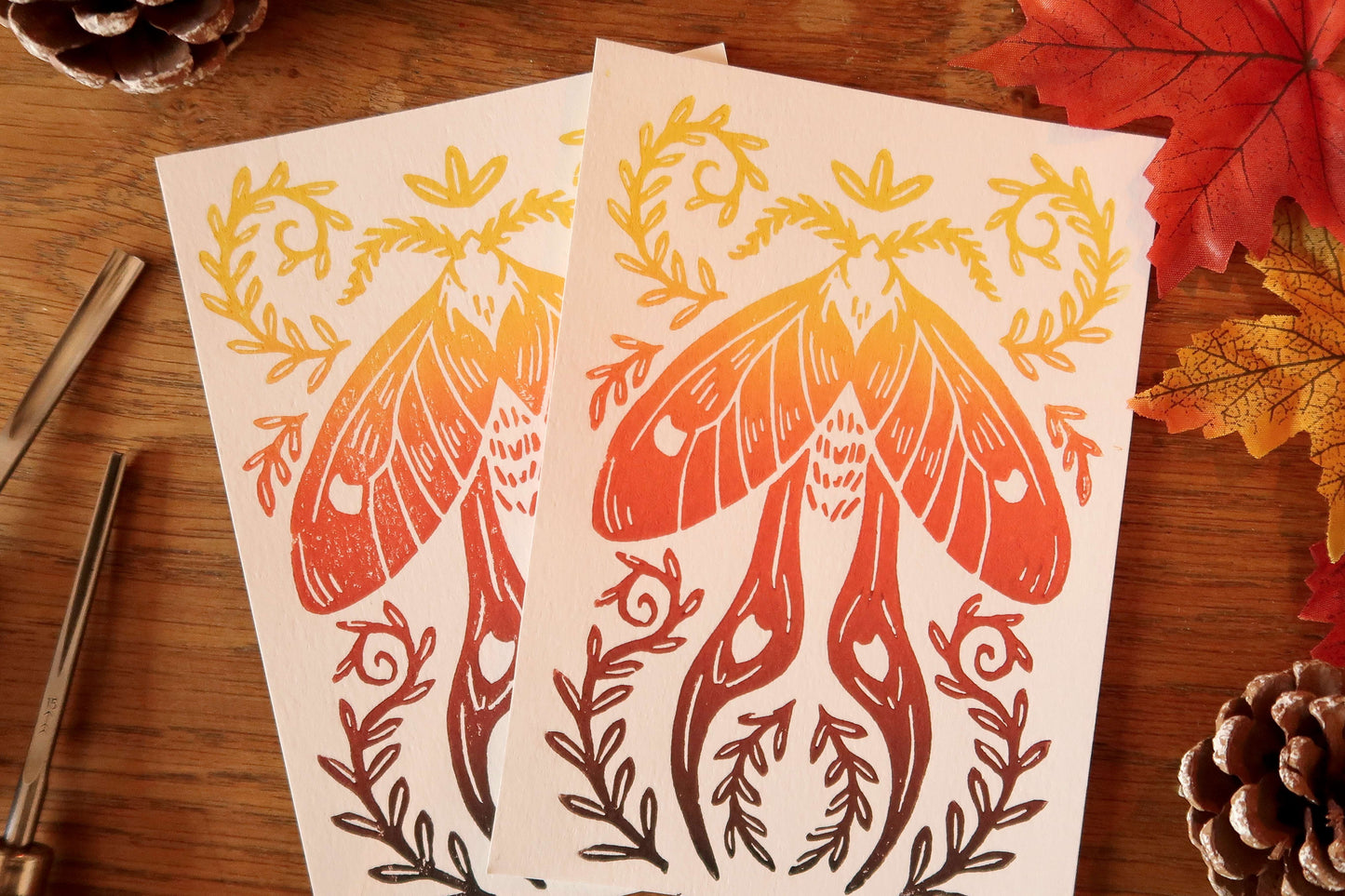 Fall Tiny Moth - Linocut print
