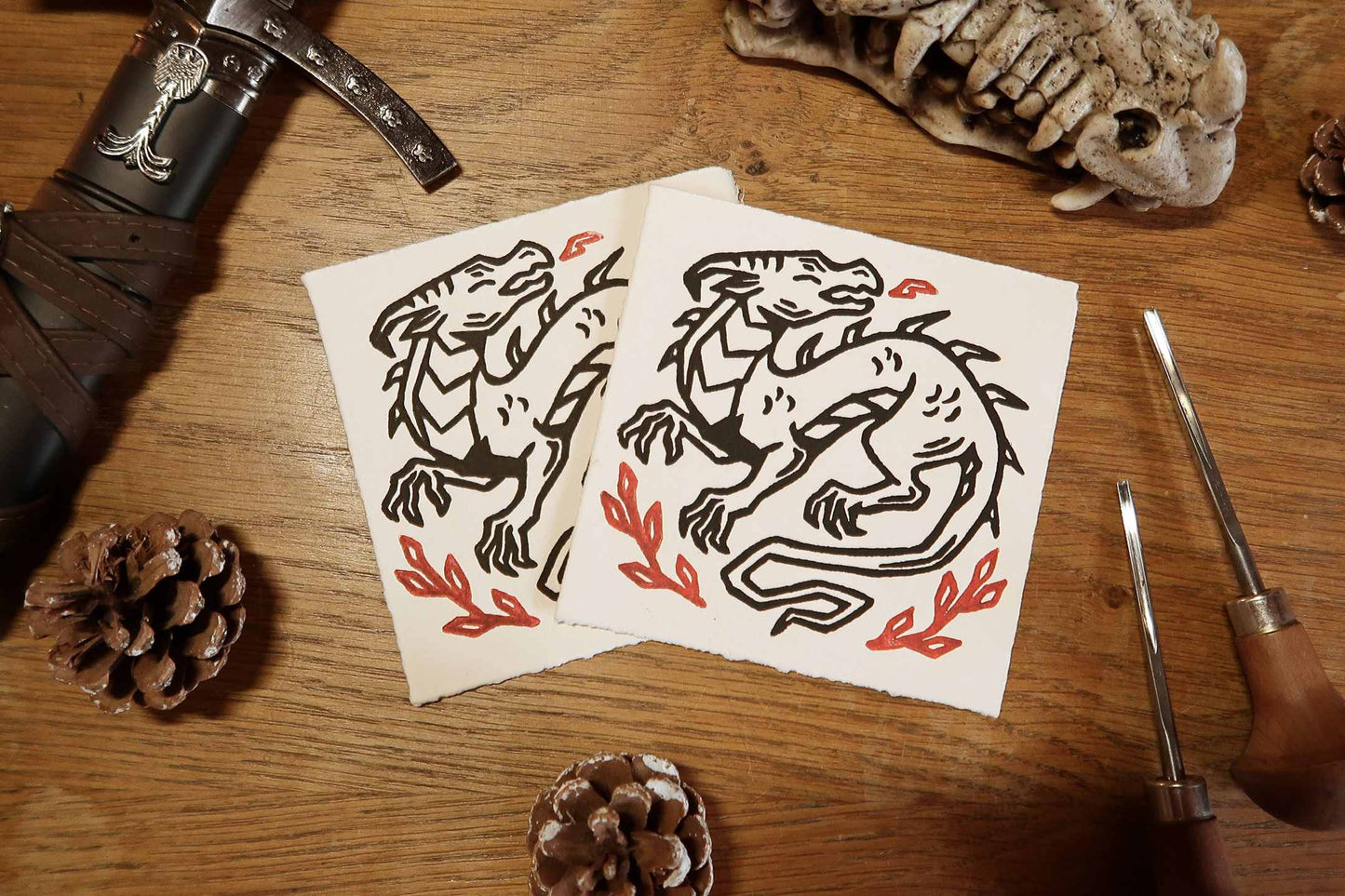 Little Fire Dragon - Linocut print