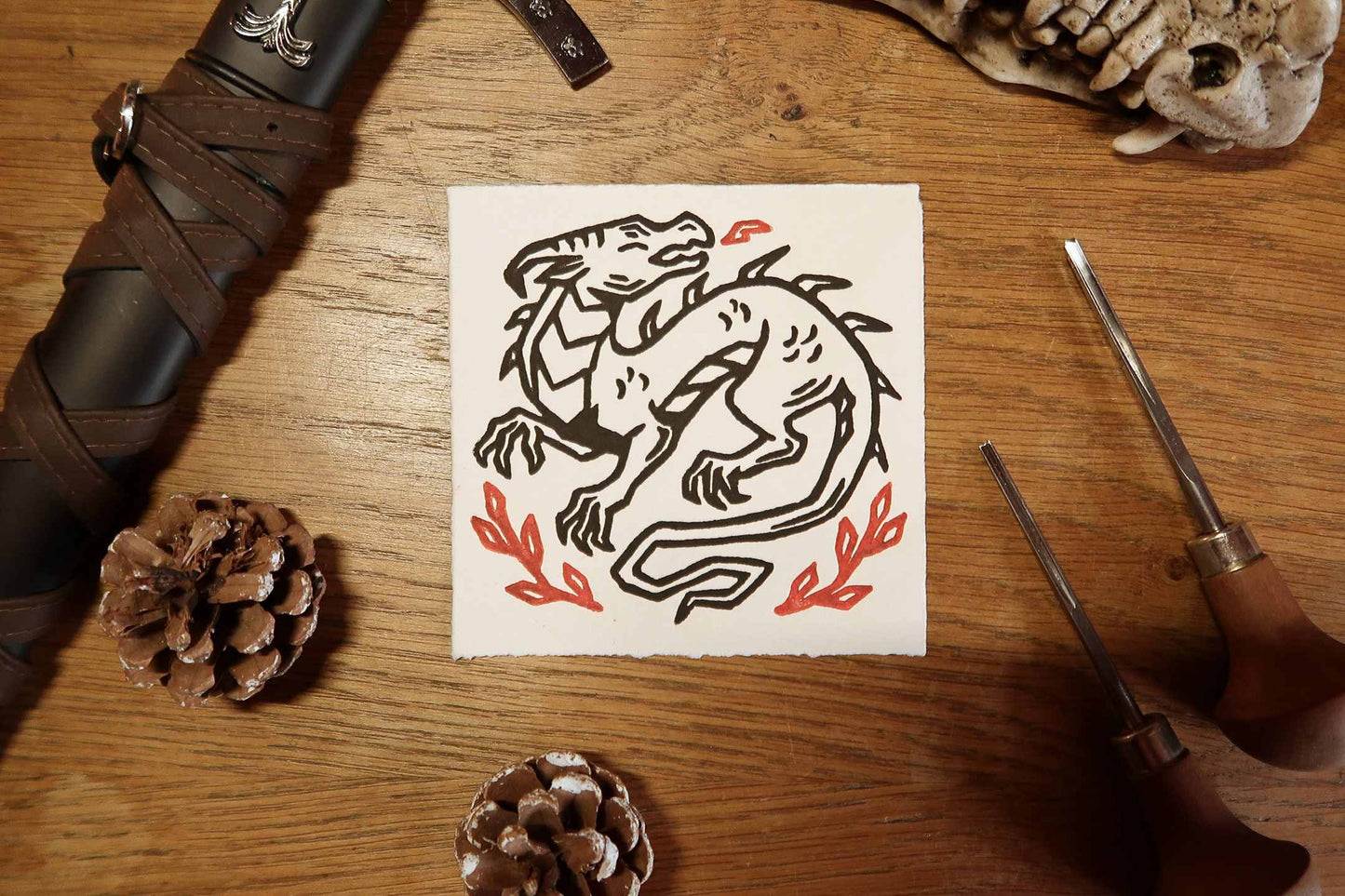 Little Fire Dragon - Linocut print