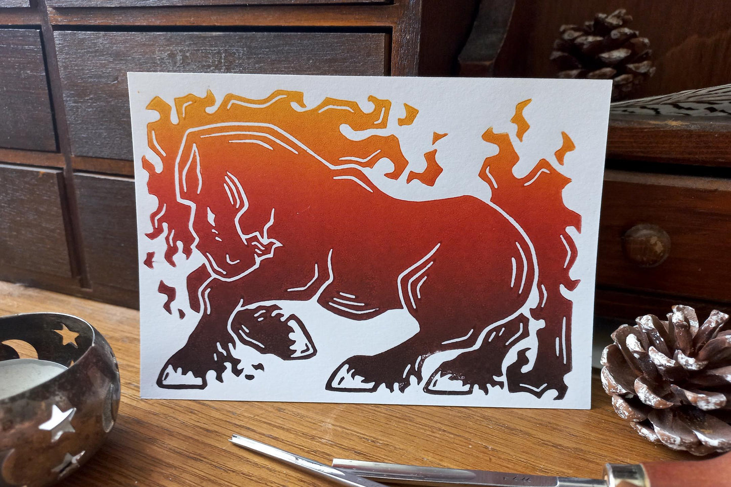 Fire horse - Linocut print