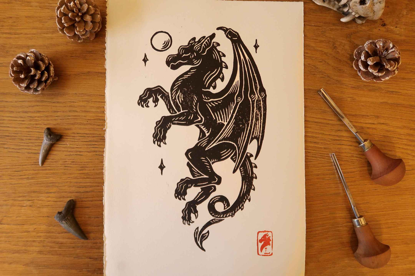 Medieval Gargoyles - Linocut print