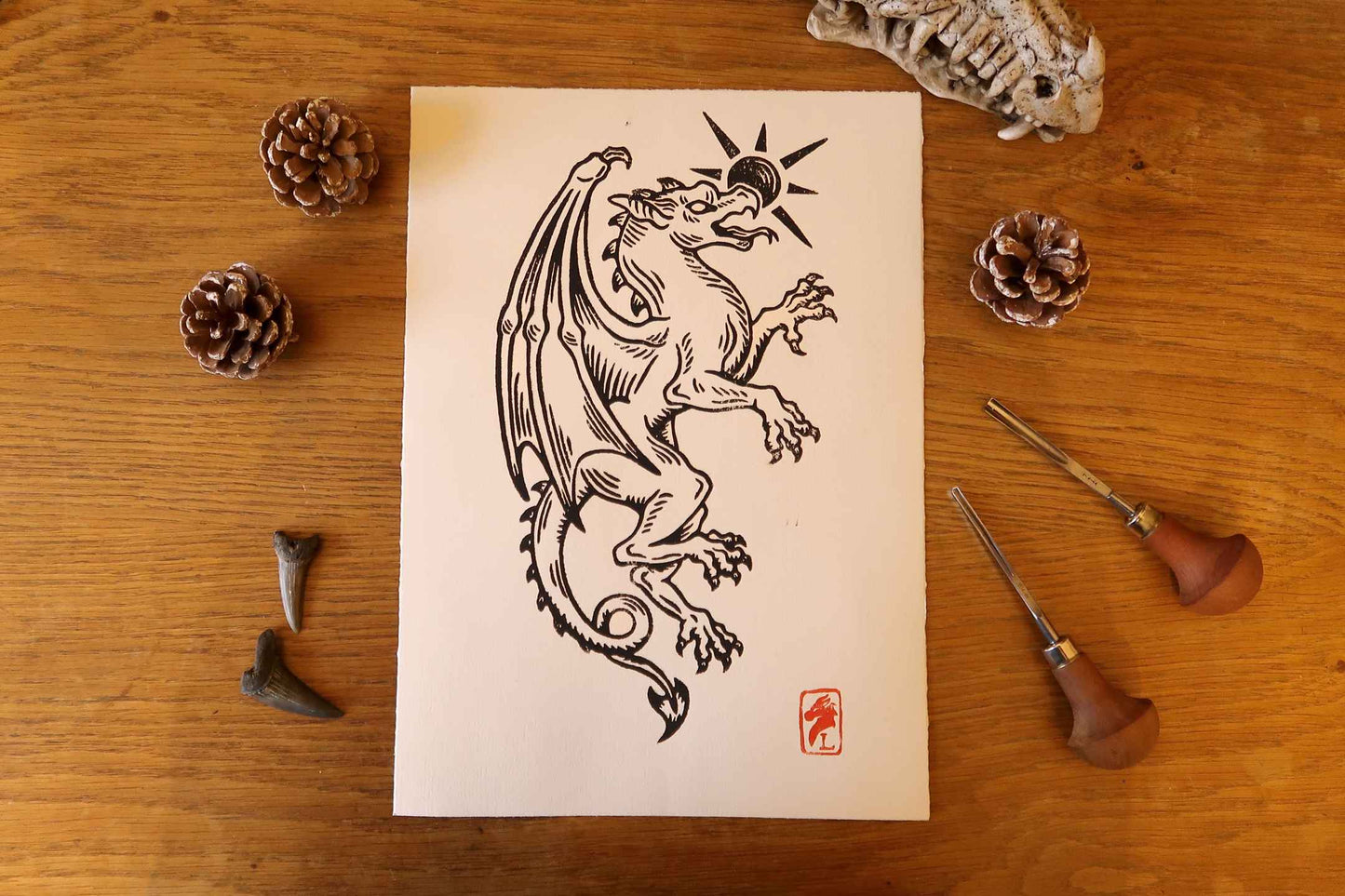 Medieval Gargoyles - Linocut print