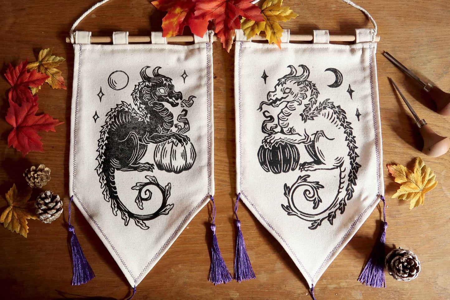 Pumpkin dragon - Linocut Banner - Limited edition