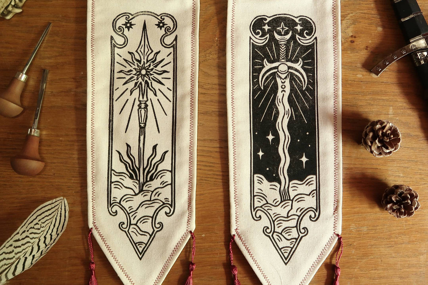 Medieval sword and spear - Linocut Banner - Limited edition