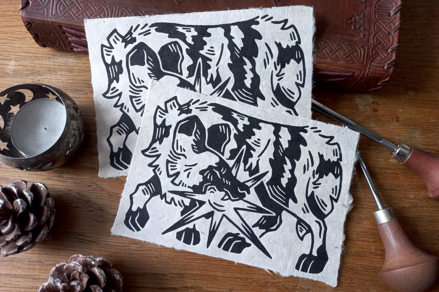 Painted dog/lycaon - Linocut print