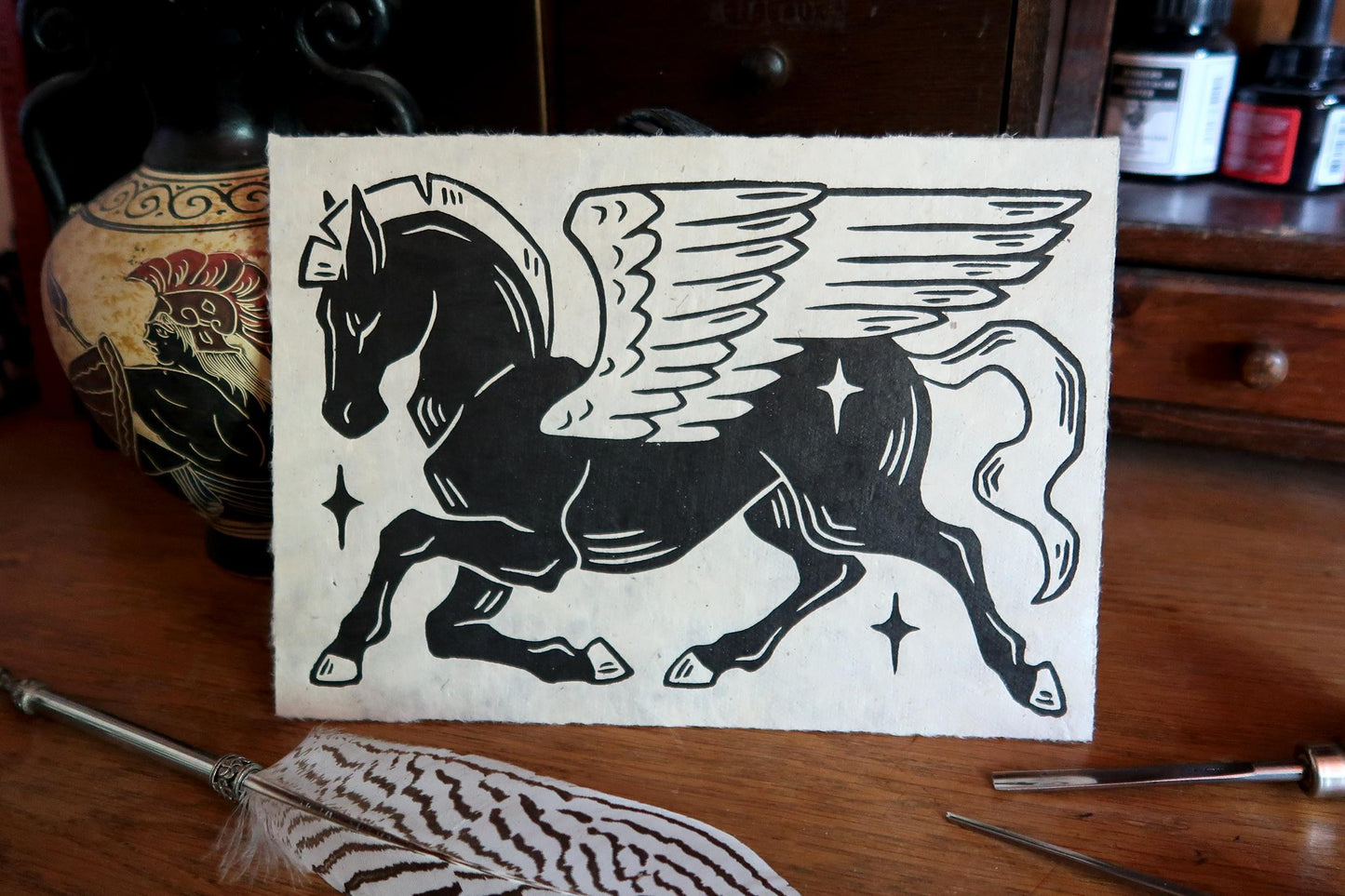 Pegasus - Linocut print