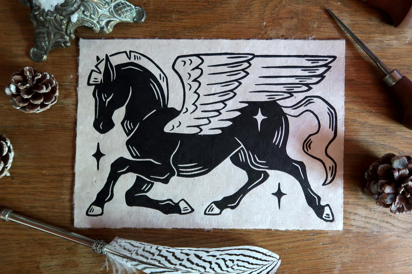Pegasus - Linocut print