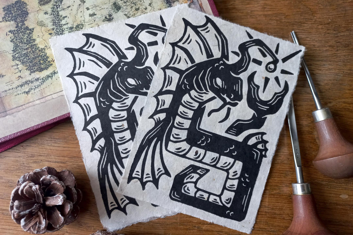 Sea Serpent - Linocut print