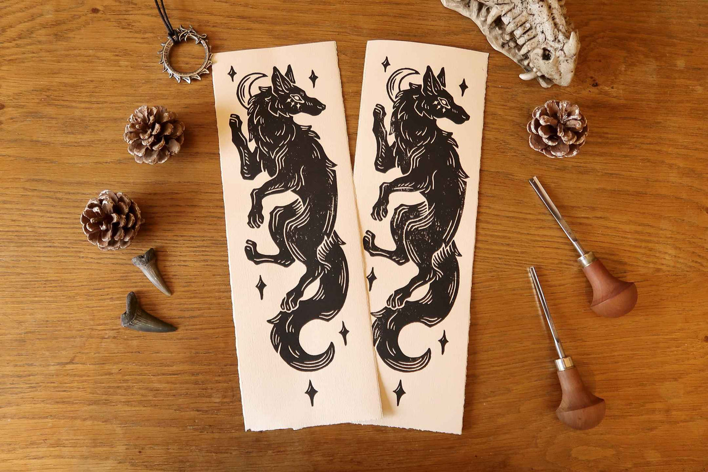 Sköll and Hati - Linocut print