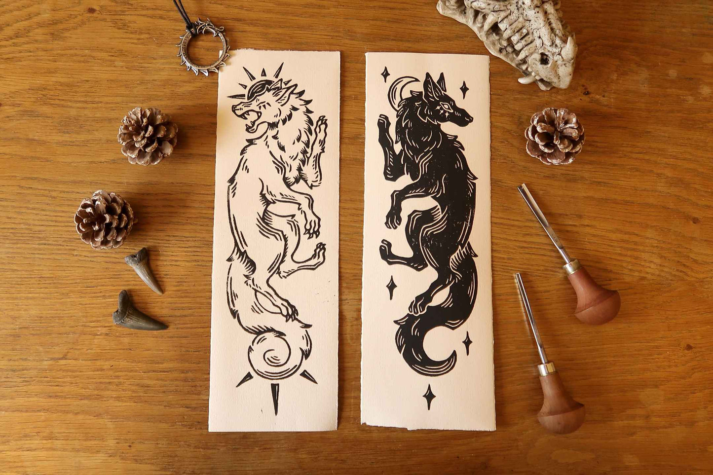 Sköll and Hati - Linocut print