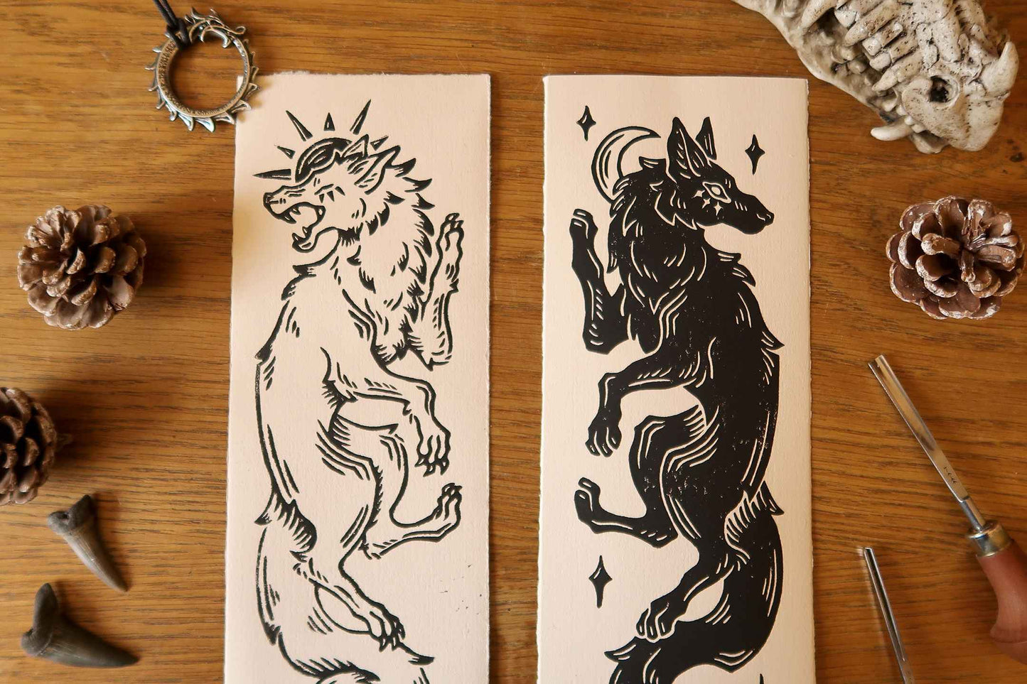Sköll and Hati - Linocut print