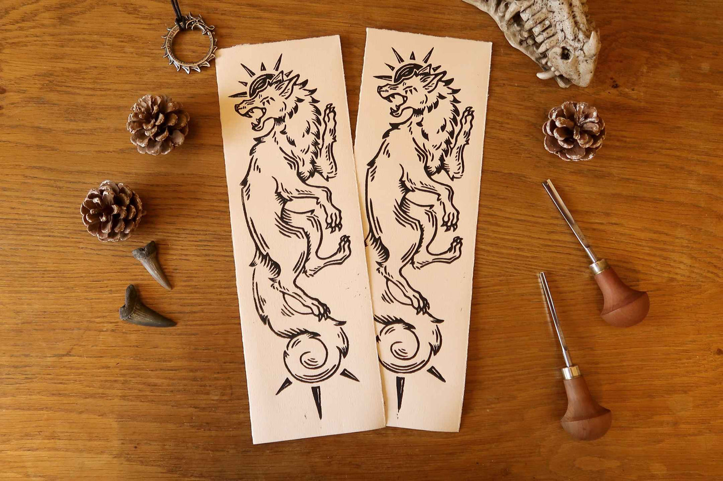 Sköll and Hati - Linocut print