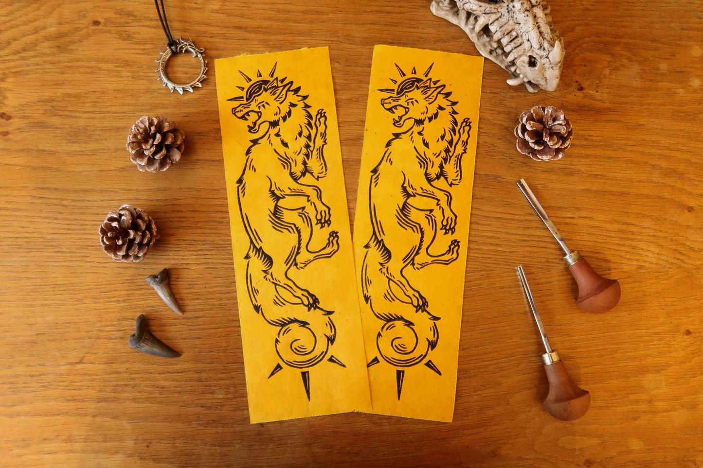 Sköll and Hati - Linocut print on Sun paper