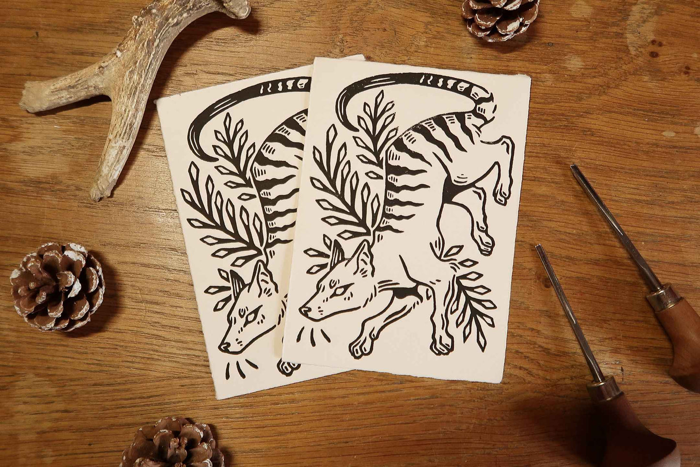 Thylacine - Linocut print