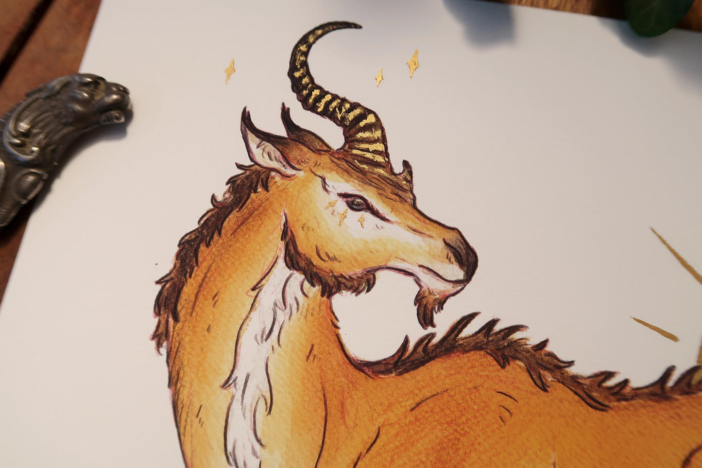 Desert unicorn - Print A5 or A4 with hand-embellished golden details