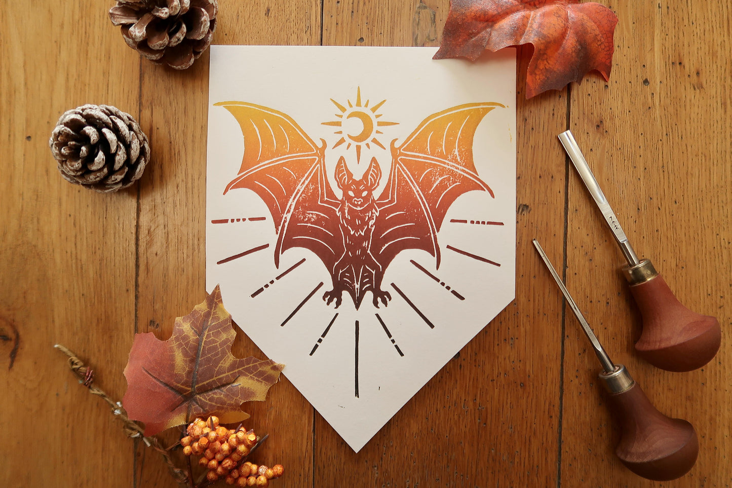 Halloween Bat - Linocut print