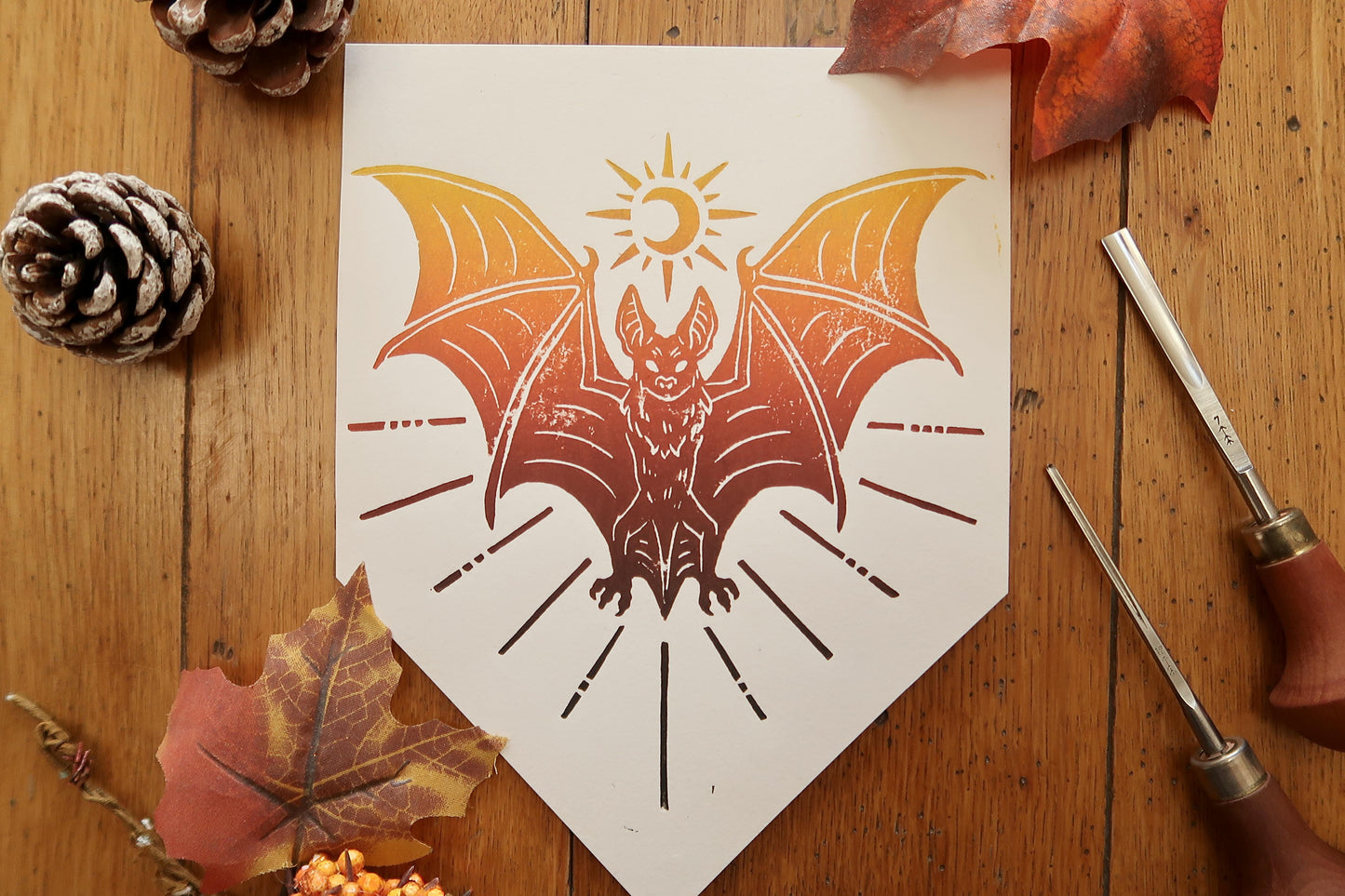 Halloween Bat - Linocut print