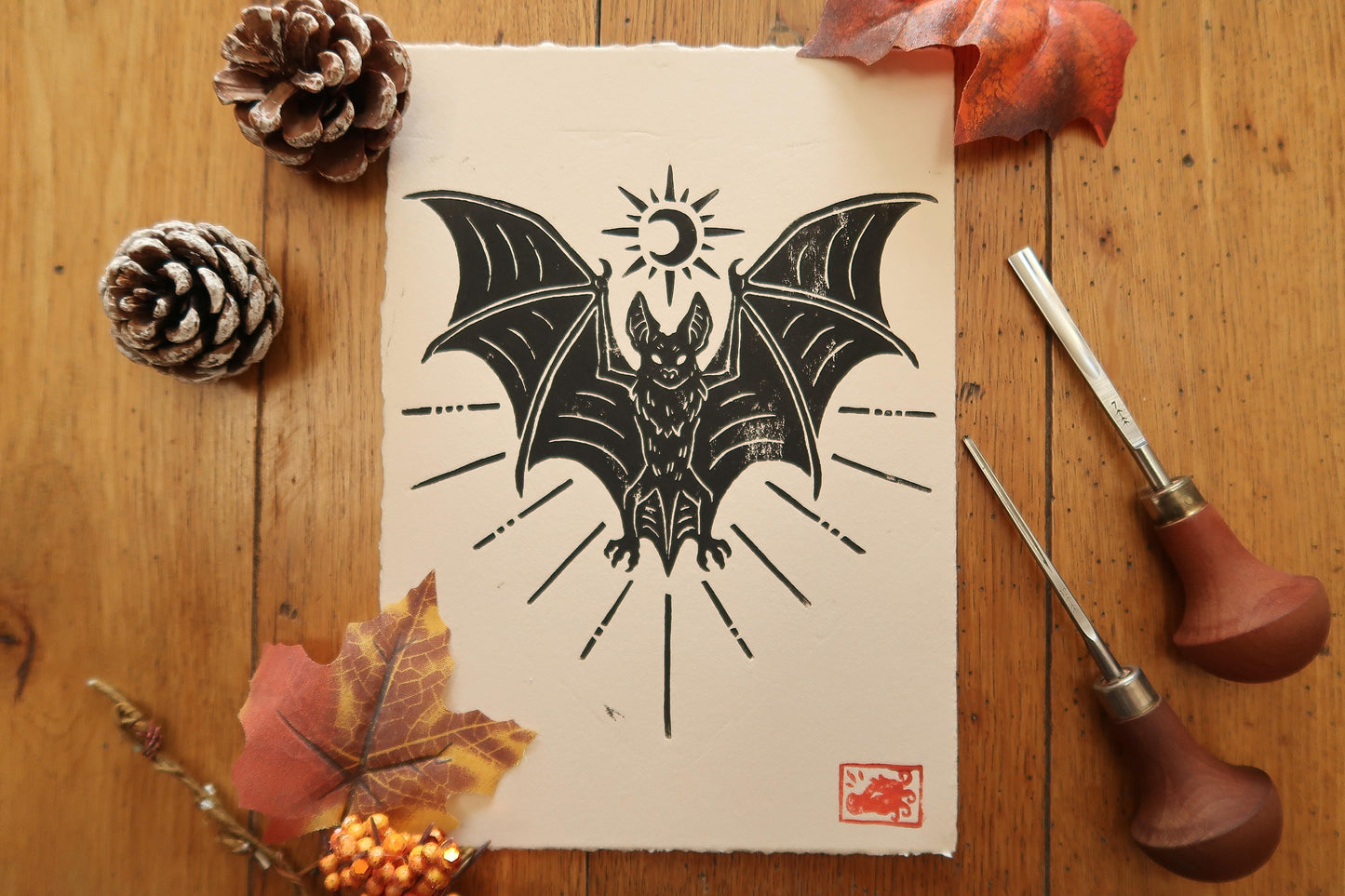 Bat - Linocut print