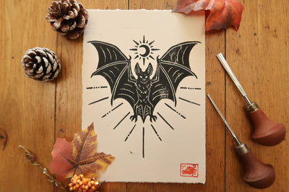 Bat - Linocut print