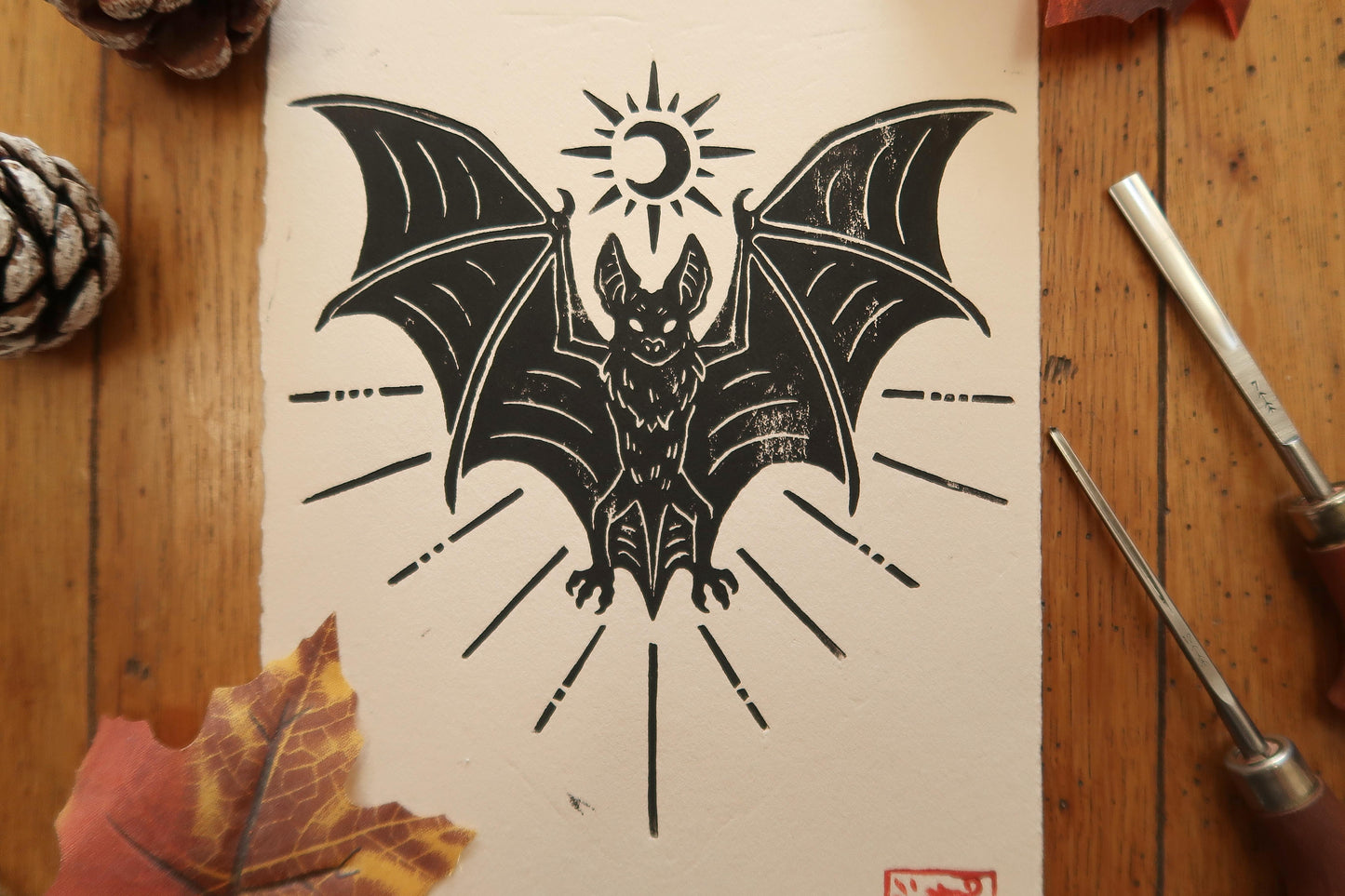 Bat - Linocut print