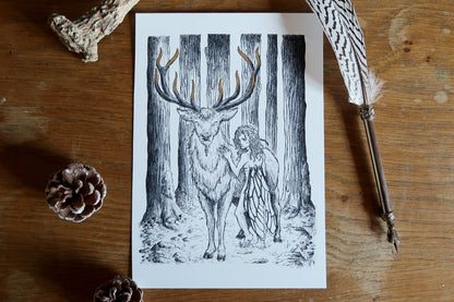 Deer and fairy - A5 Print