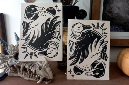 Sun/Moon ducks - Linocut print