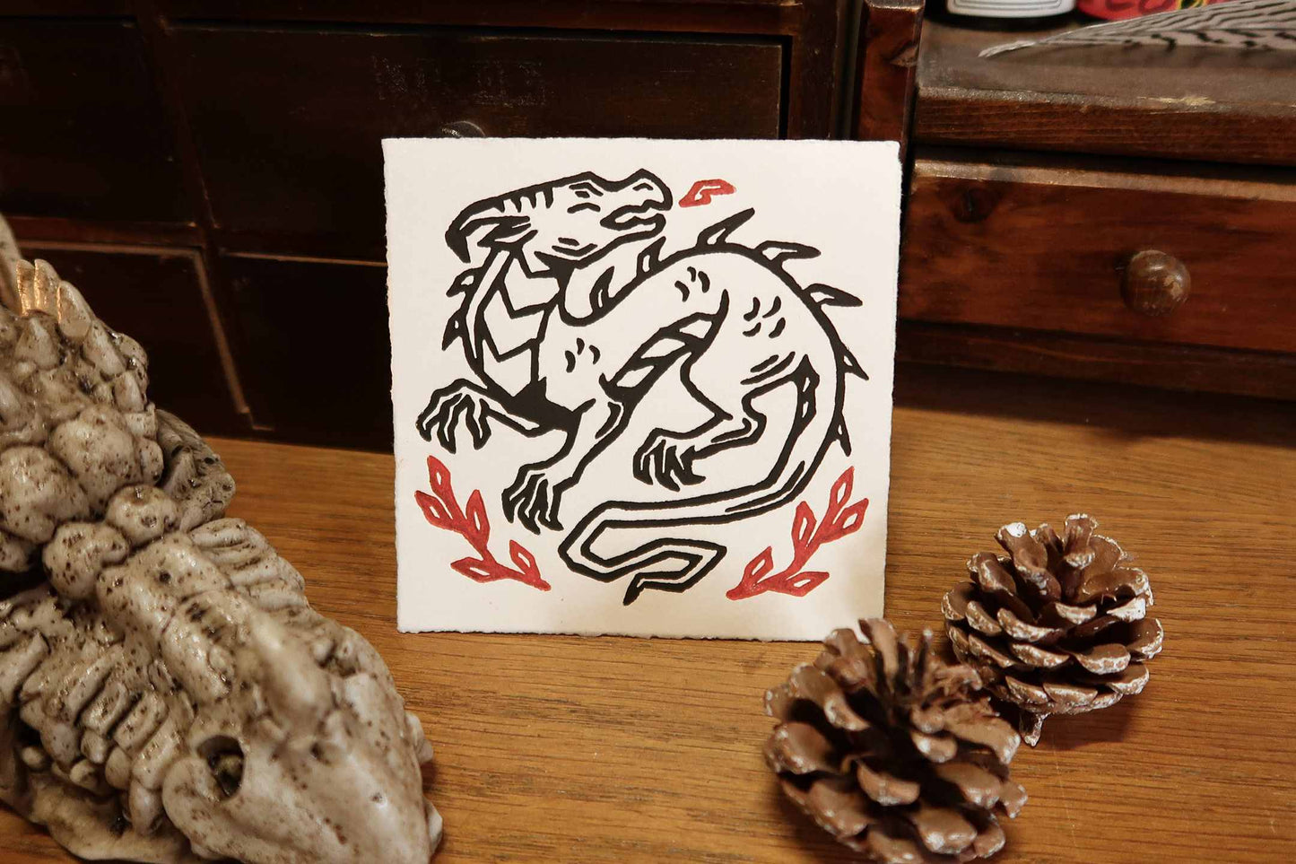 Little Fire Dragon - Linocut print