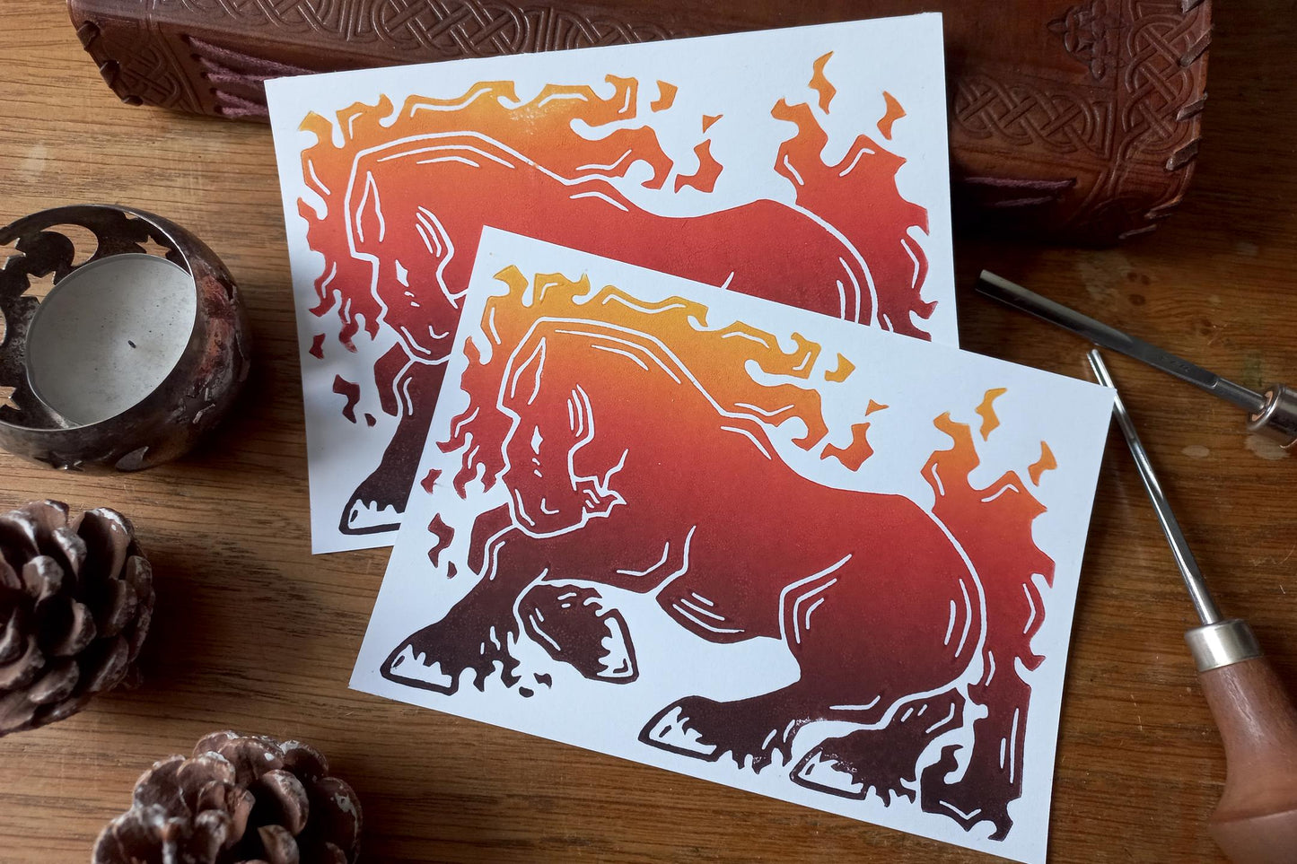 Fire horse - Linocut print