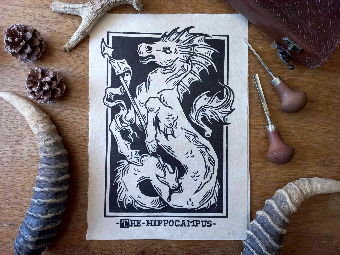 The hippocampus - Linocut print