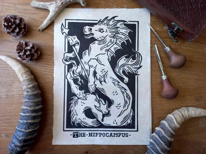 The hippocampus - Linocut print