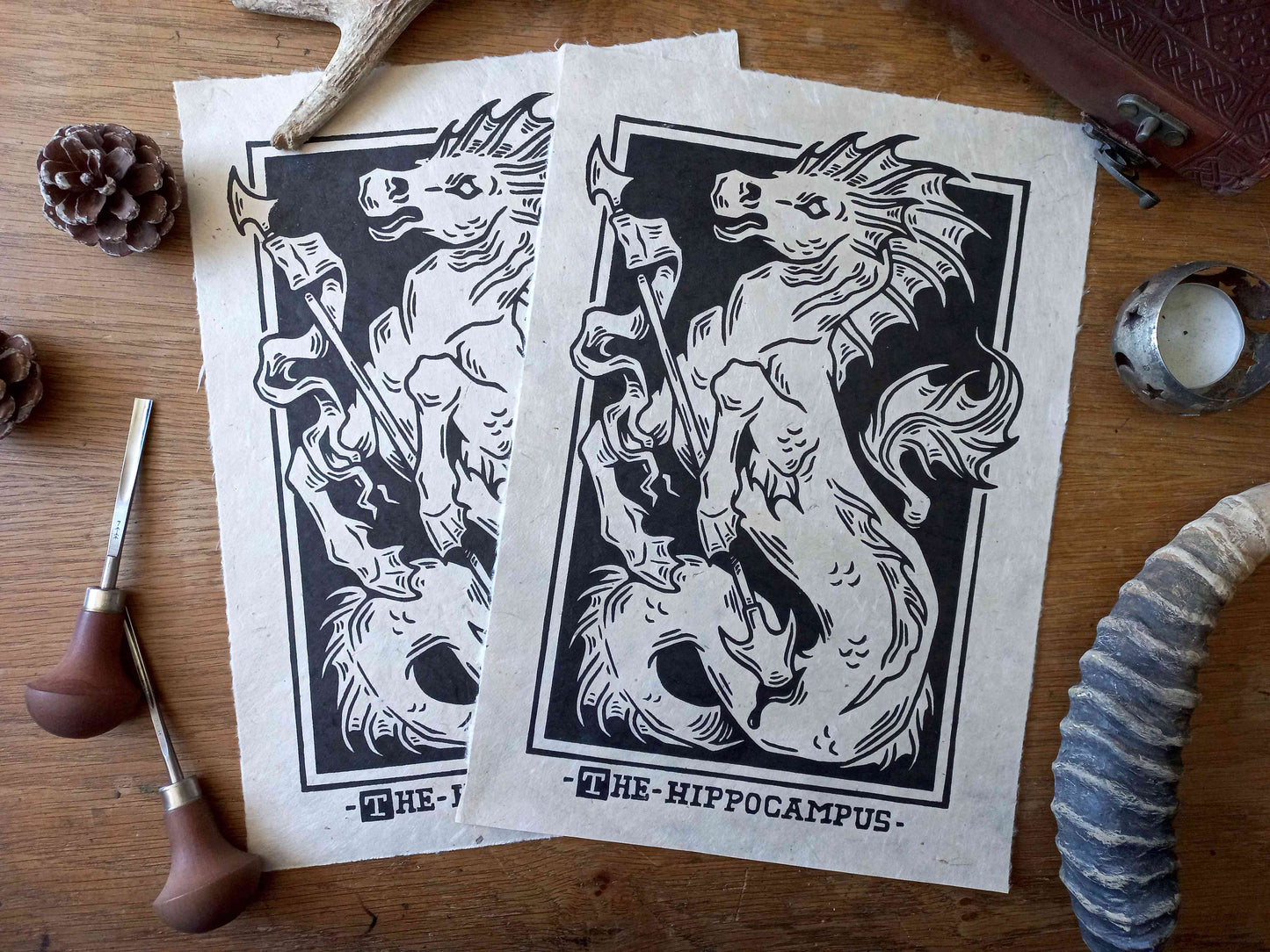 The hippocampus - Linocut print