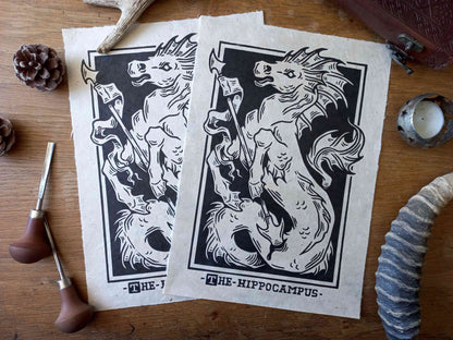 The hippocampus - Linocut print