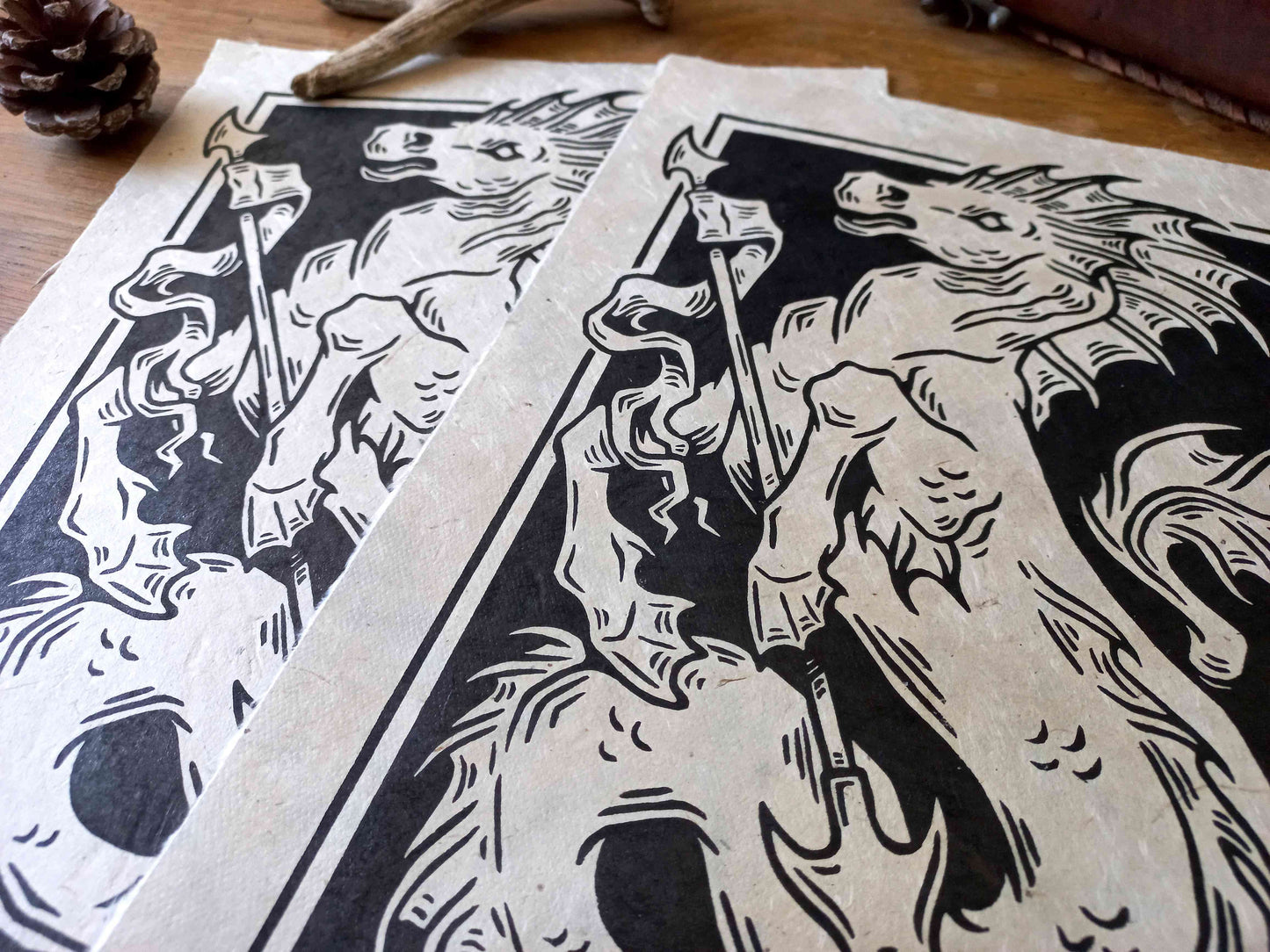 The hippocampus - Linocut print