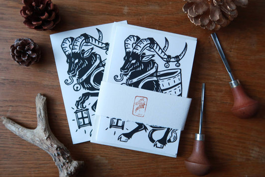 A6 with envelopes - Original Krampus - Linocut print