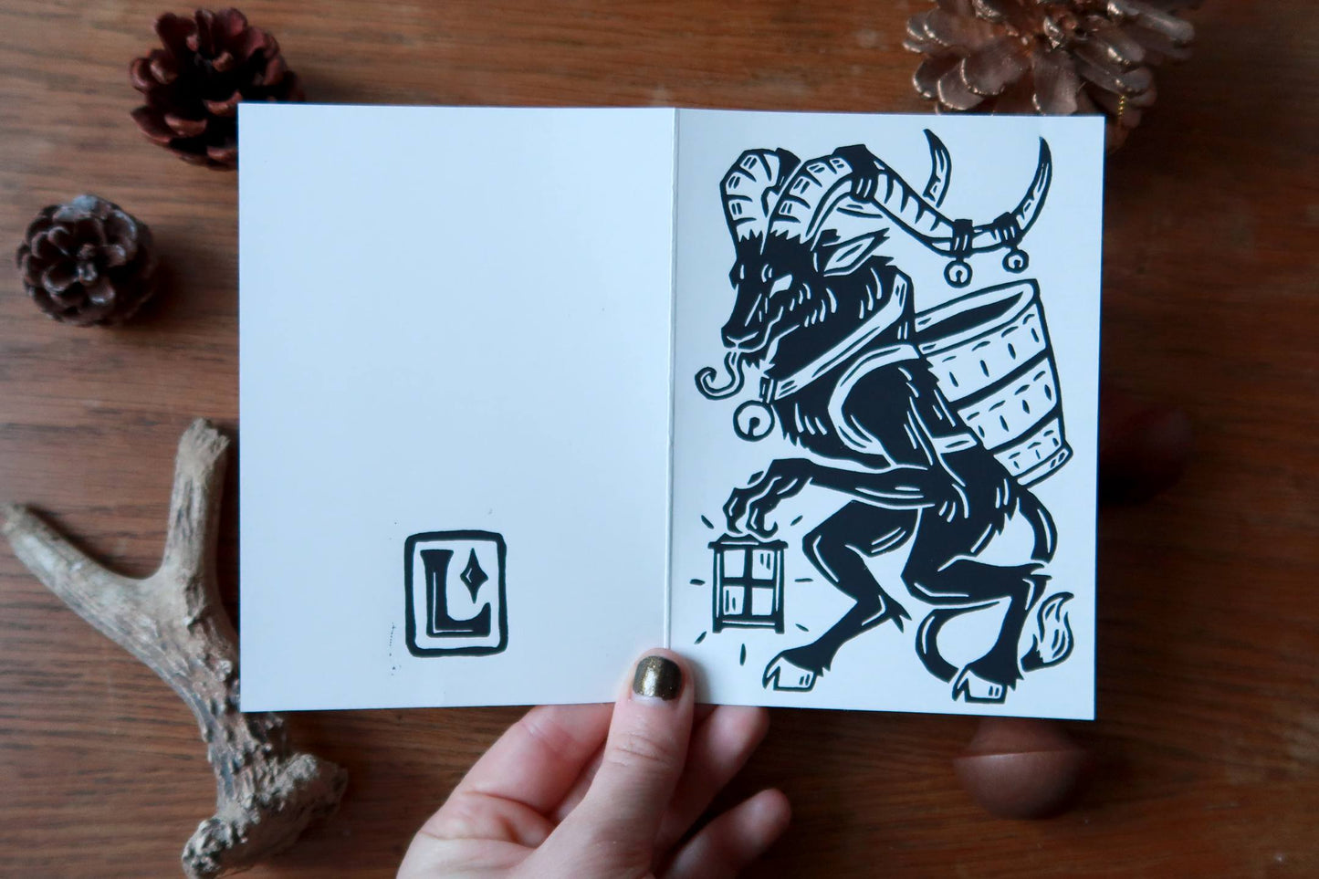 A6 with envelopes - Original Krampus - Linocut print