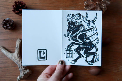 A6 with envelopes - Original Krampus - Linocut print