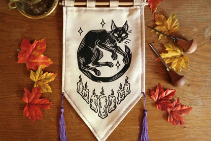 Cats and Candles - Linocut Banner -Limited edition