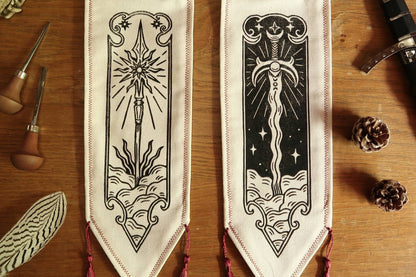 Medieval sword and spear - Linocut Banner - Limited edition