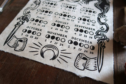 2026 Lunar Calendar - Linocut print