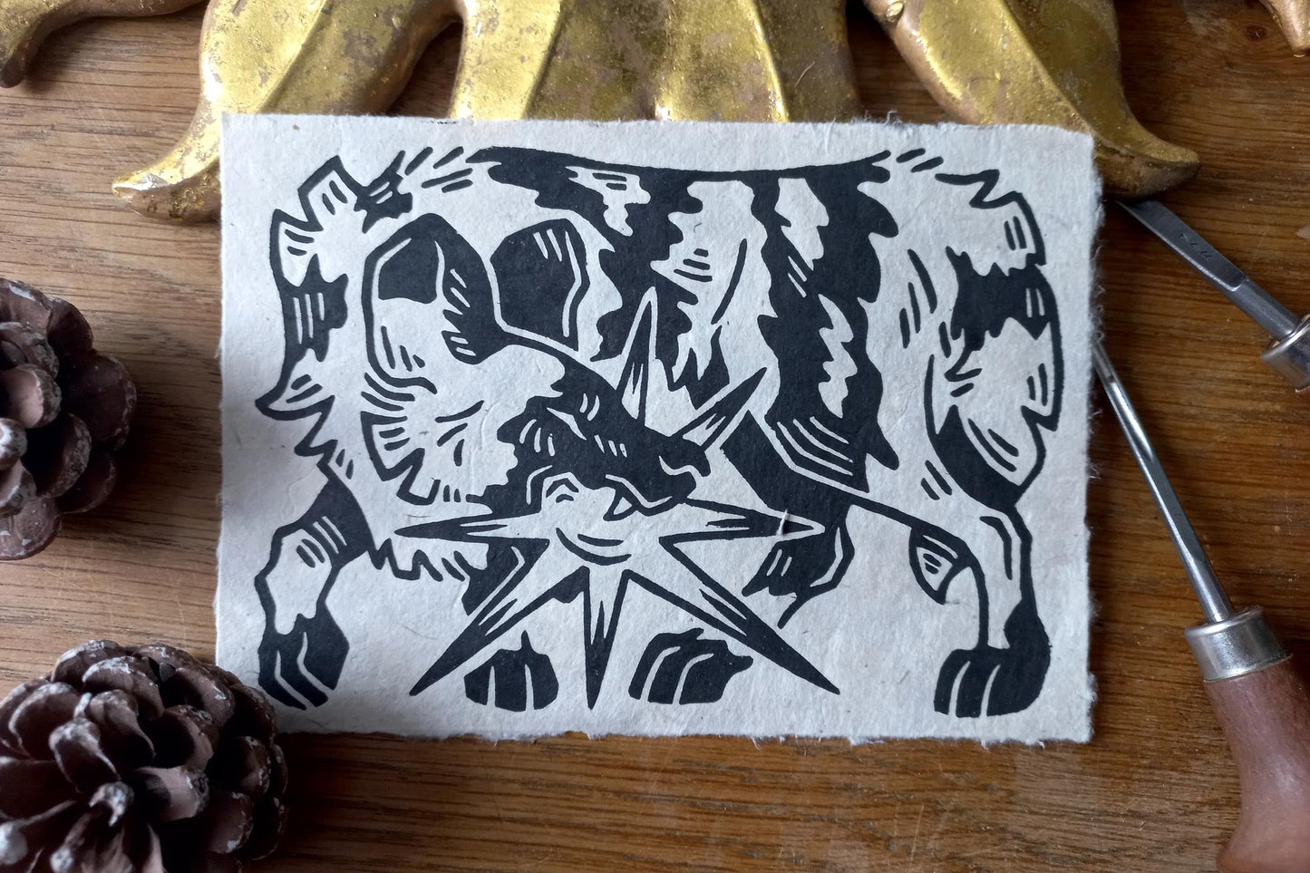 Painted dog/lycaon - Linocut print